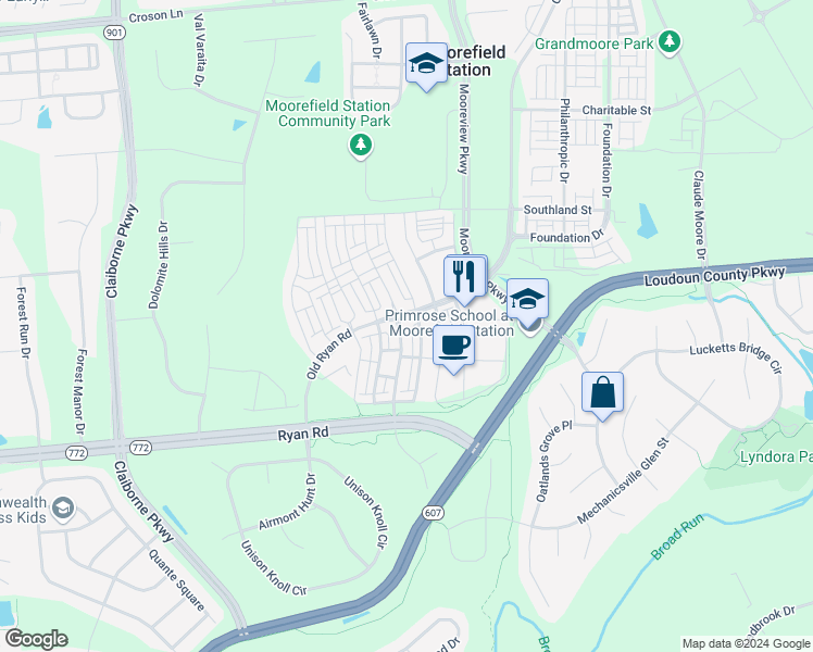 map of restaurants, bars, coffee shops, grocery stores, and more near 22564 Willington Square in Ashburn