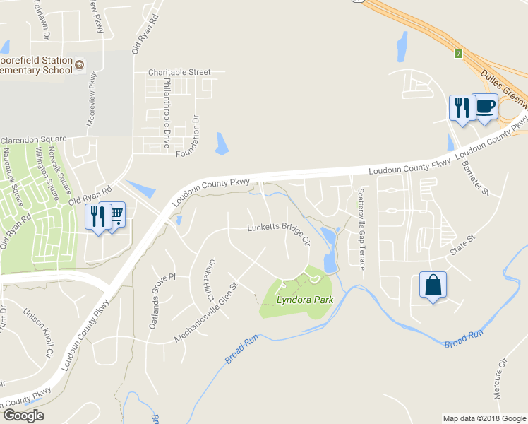 map of restaurants, bars, coffee shops, grocery stores, and more near 22549 Hillsboro Hunt Drive in Ashburn