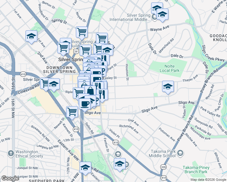 map of restaurants, bars, coffee shops, grocery stores, and more near 101 Independence Avenue Southeast in Washington