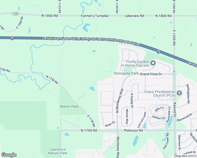 map of restaurants, bars, coffee shops, grocery stores, and more near 4007 Dayflower St in Lawrence