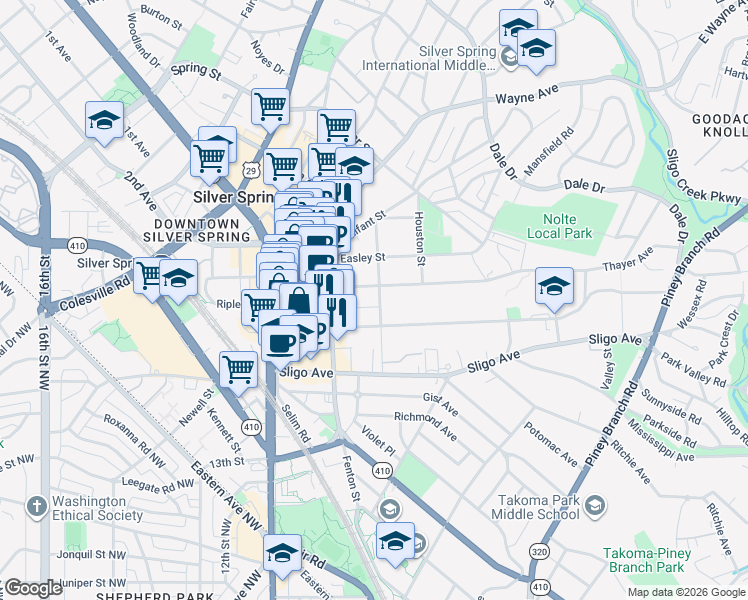 map of restaurants, bars, coffee shops, grocery stores, and more near 101 Independence Avenue Southeast in Washington