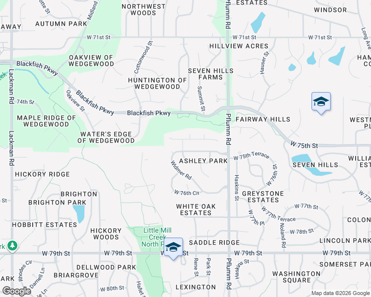 map of restaurants, bars, coffee shops, grocery stores, and more near 13728 West 75th Terrace in Shawnee
