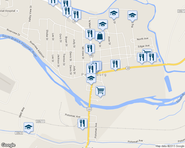map of restaurants, bars, coffee shops, grocery stores, and more near 0 Virginia Avenue in Petersburg