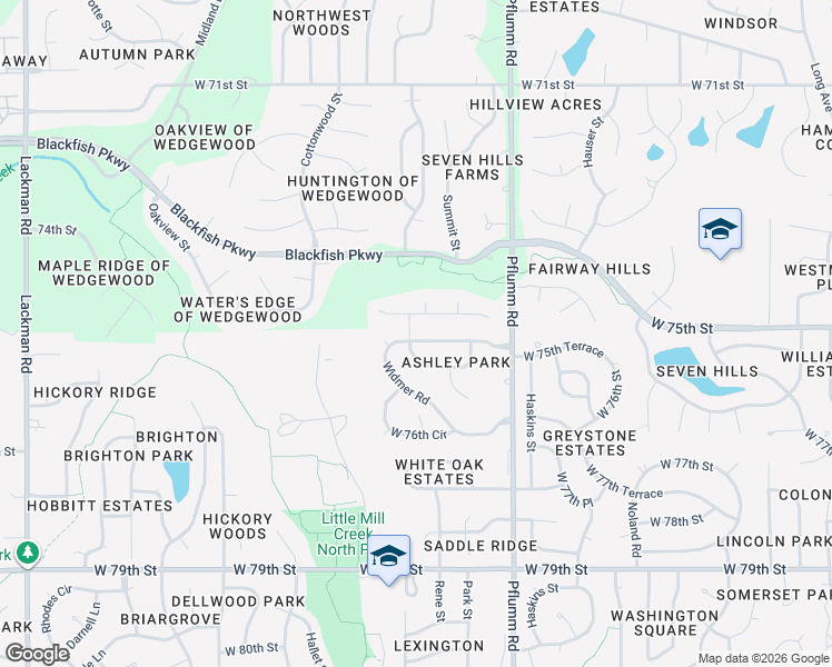 map of restaurants, bars, coffee shops, grocery stores, and more near 13728 West 75th Terrace in Shawnee