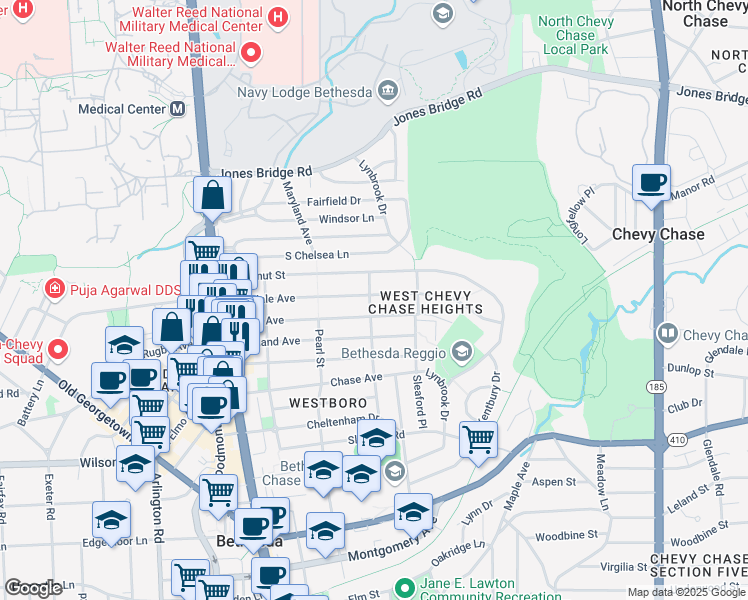 map of restaurants, bars, coffee shops, grocery stores, and more near 4428 Rosedale Avenue in Bethesda