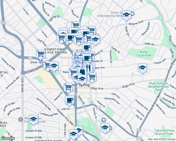 map of restaurants, bars, coffee shops, grocery stores, and more near 101 Independence Avenue Southeast in Washington