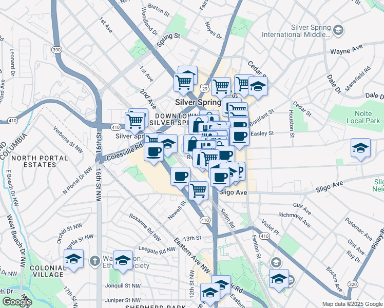 map of restaurants, bars, coffee shops, grocery stores, and more near 101 Independence Avenue Southeast in Washington