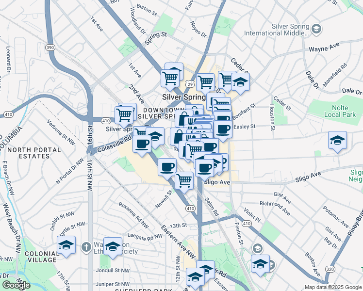 map of restaurants, bars, coffee shops, grocery stores, and more near 101 Independence Avenue Southeast in Washington