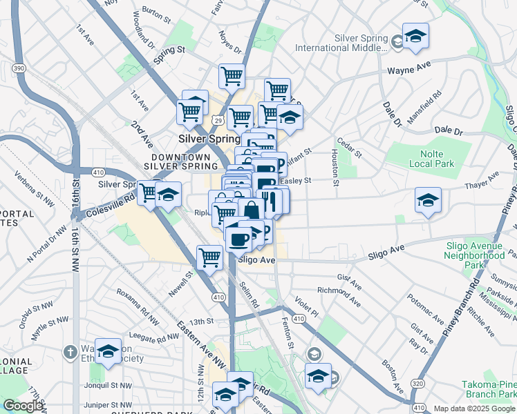 map of restaurants, bars, coffee shops, grocery stores, and more near 101 Independence Avenue Southeast in Washington