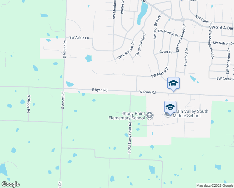 map of restaurants, bars, coffee shops, grocery stores, and more near 1112 East Ryan Road in Grain Valley