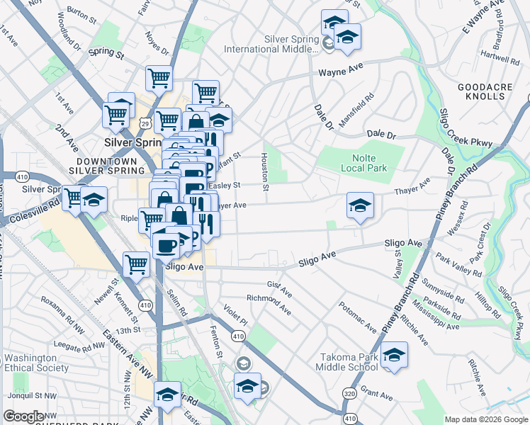 map of restaurants, bars, coffee shops, grocery stores, and more near 101 Independence Avenue Southeast in Washington