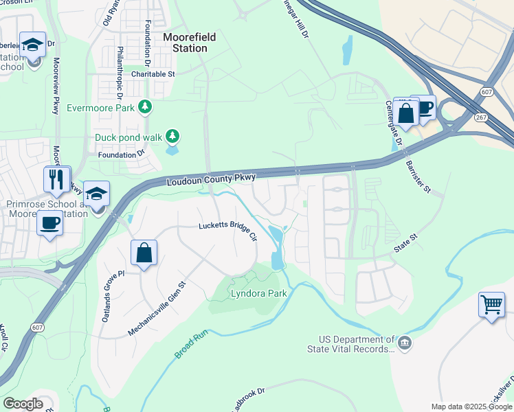 map of restaurants, bars, coffee shops, grocery stores, and more near 22545 Welborne Manor Square in Ashburn