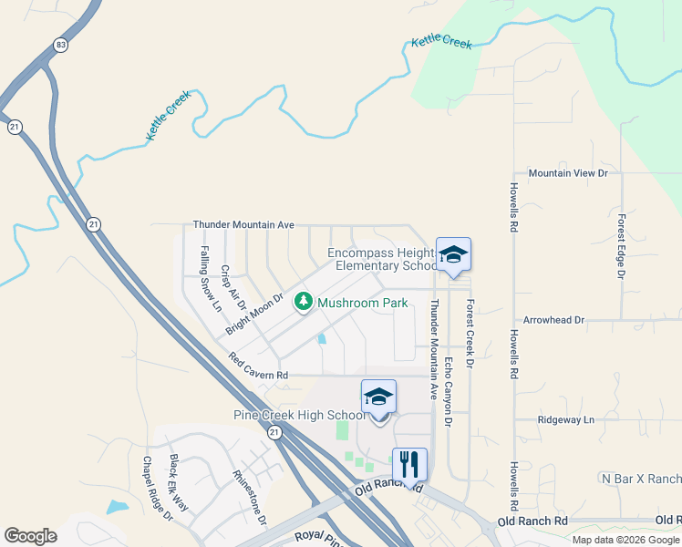 map of restaurants, bars, coffee shops, grocery stores, and more near 3275 Golden Meadow Way in Colorado Springs