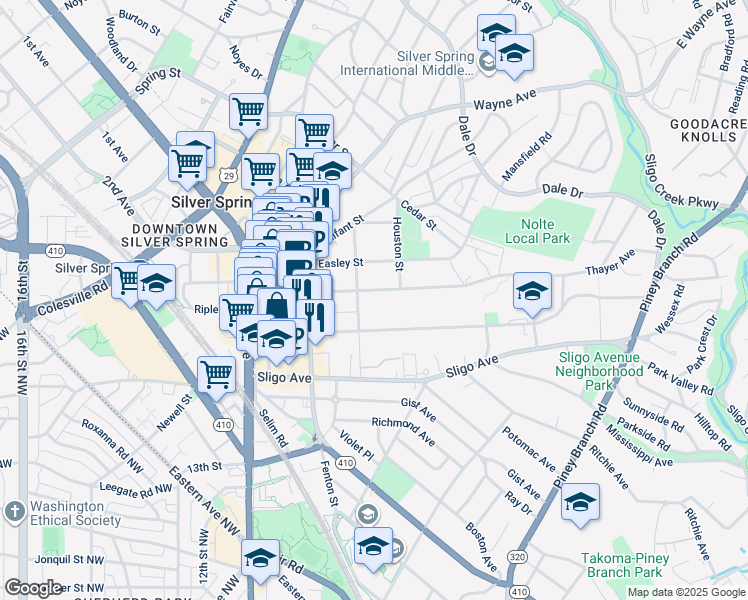 map of restaurants, bars, coffee shops, grocery stores, and more near 101 Independence Avenue Southeast in Washington