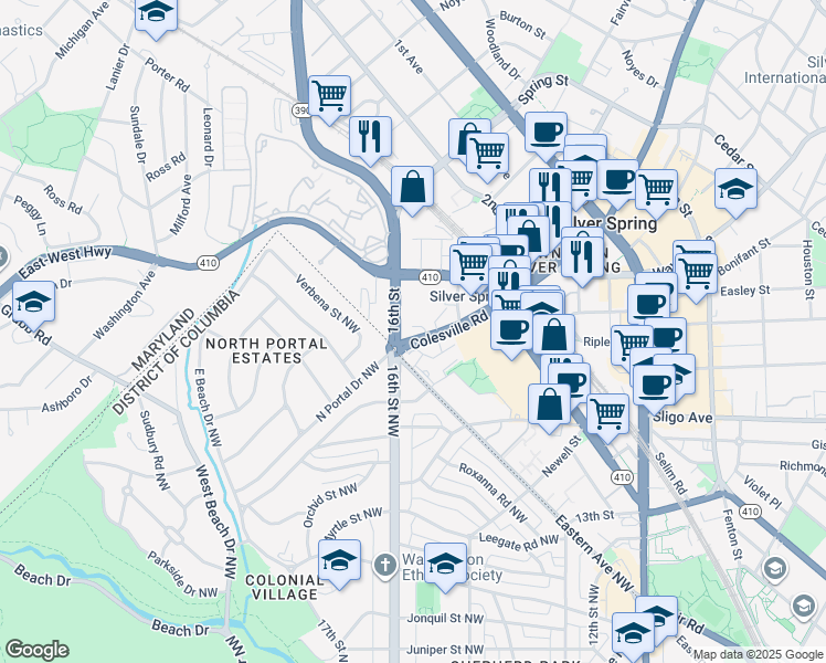 map of restaurants, bars, coffee shops, grocery stores, and more near 101 Independence Avenue Southeast in Washington