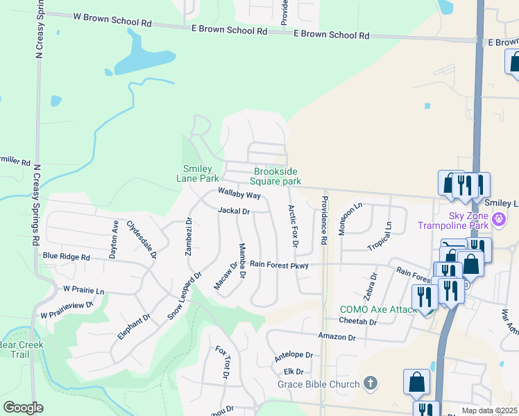 map of restaurants, bars, coffee shops, grocery stores, and more near 103 Jackal Drive in Columbia