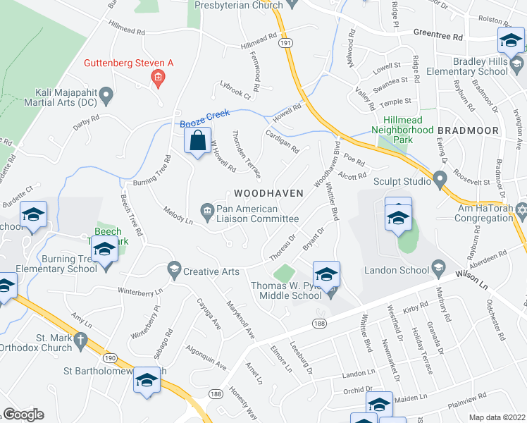 map of restaurants, bars, coffee shops, grocery stores, and more near 6609 Melody Lane in Bethesda