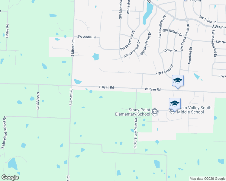 map of restaurants, bars, coffee shops, grocery stores, and more near 1200 East Ryan Road in Grain Valley