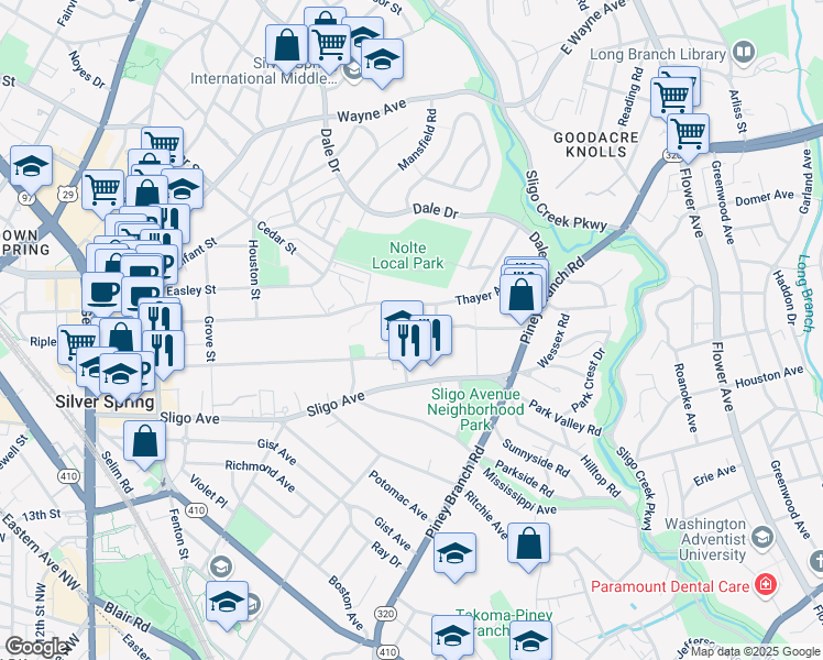 map of restaurants, bars, coffee shops, grocery stores, and more near 101 Independence Avenue Southeast in Washington