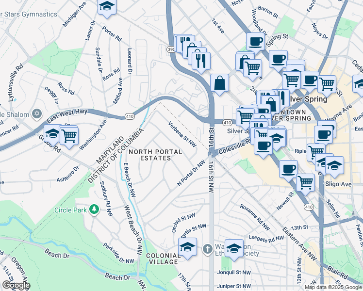 map of restaurants, bars, coffee shops, grocery stores, and more near 1697 Tamarack Street Northwest in Washington