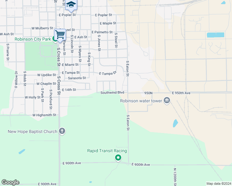 map of restaurants, bars, coffee shops, grocery stores, and more near 800 Southwind Boulevard in Robinson
