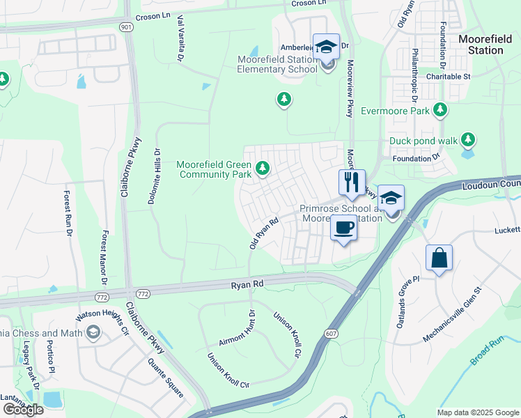map of restaurants, bars, coffee shops, grocery stores, and more near 22568 Ocean Cliff Square in Ashburn