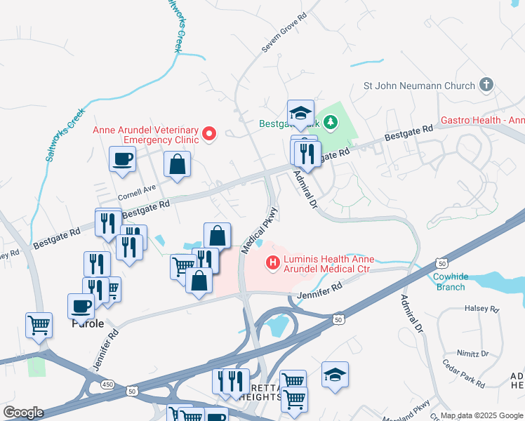 map of restaurants, bars, coffee shops, grocery stores, and more near 1970 Scotts Crossing Way in Annapolis