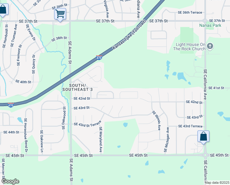map of restaurants, bars, coffee shops, grocery stores, and more near 1016 Southeast 41st Terrace in Topeka