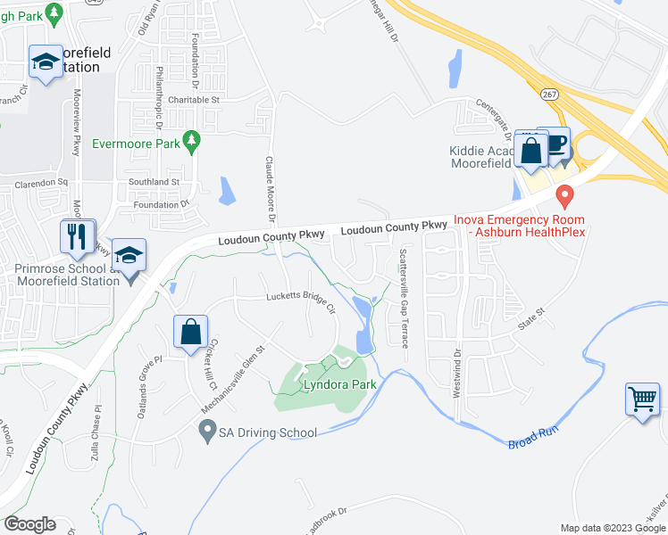 map of restaurants, bars, coffee shops, grocery stores, and more near 22539 Welborne Manor Square in Ashburn
