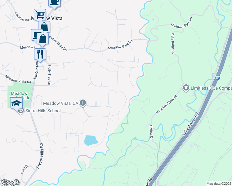 map of restaurants, bars, coffee shops, grocery stores, and more near 445 Cole Road in Meadow Vista