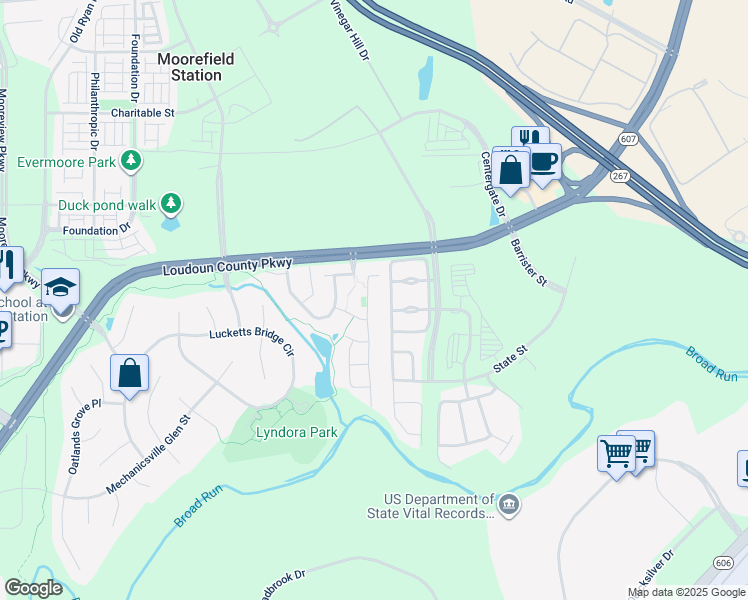 map of restaurants, bars, coffee shops, grocery stores, and more near 22538 Scattersville Gap Terrace in Ashburn