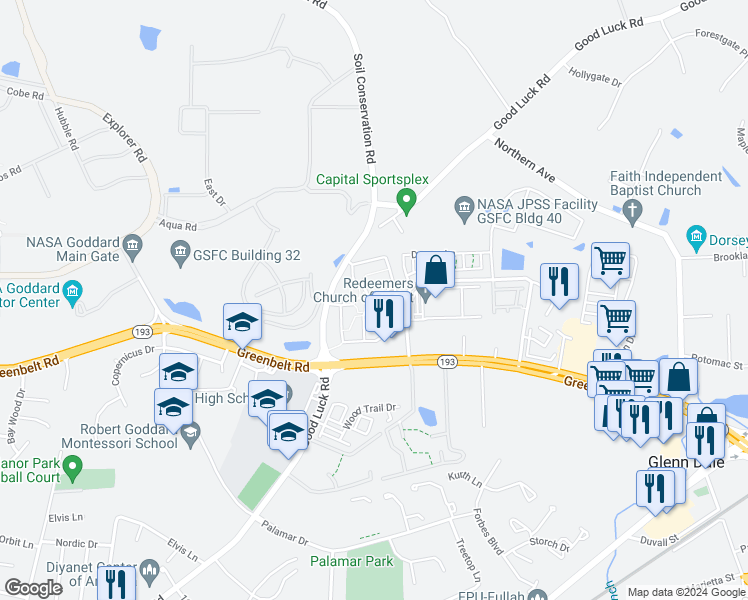 map of restaurants, bars, coffee shops, grocery stores, and more near 101 Independence Avenue Southeast in Washington