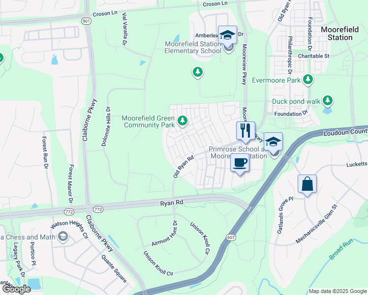 map of restaurants, bars, coffee shops, grocery stores, and more near 22567 Naugatuck Square in Ashburn