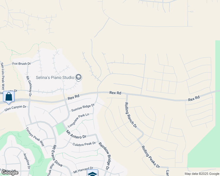 map of restaurants, bars, coffee shops, grocery stores, and more near 12311 Rex Road in Peyton