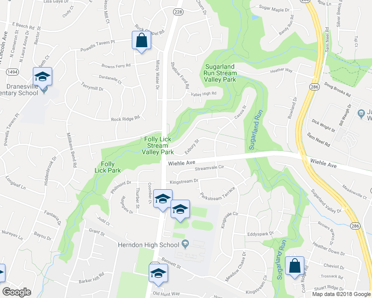 map of restaurants, bars, coffee shops, grocery stores, and more near 12318 Exbury Street in Herndon
