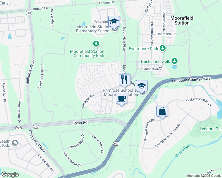 map of restaurants, bars, coffee shops, grocery stores, and more near 22507 Norwalk Square in Ashburn