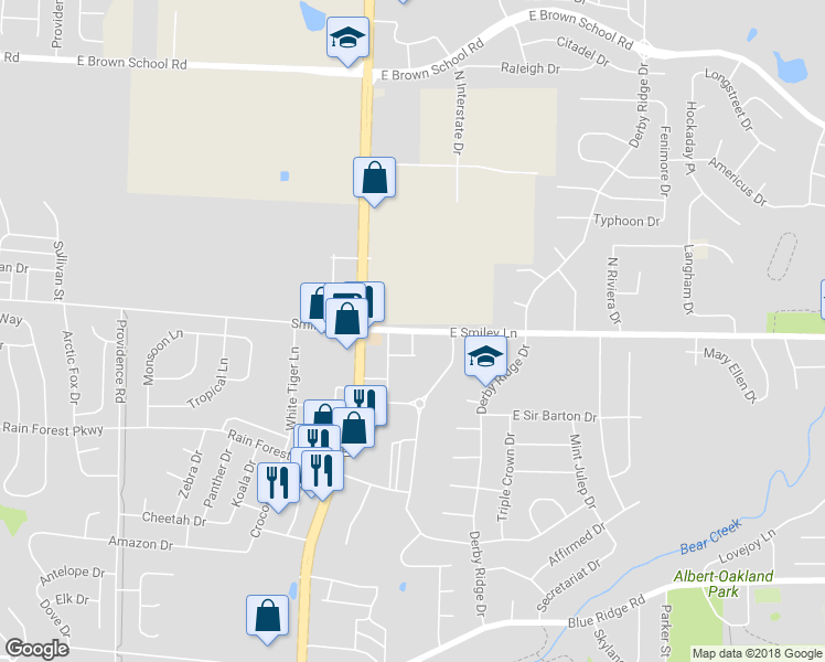 map of restaurants, bars, coffee shops, grocery stores, and more near Smiley Lane in Columbia