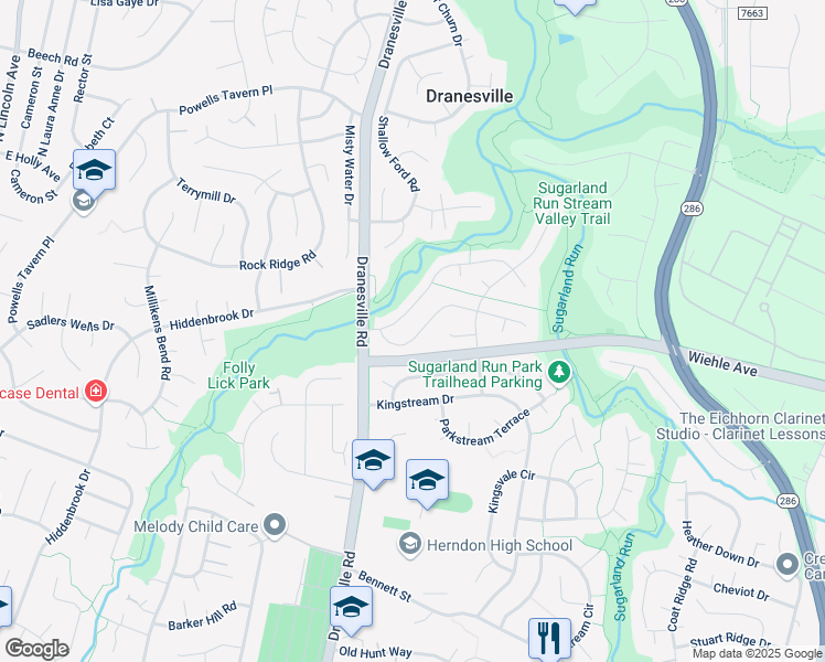 map of restaurants, bars, coffee shops, grocery stores, and more near 12318 Exbury Street in Herndon