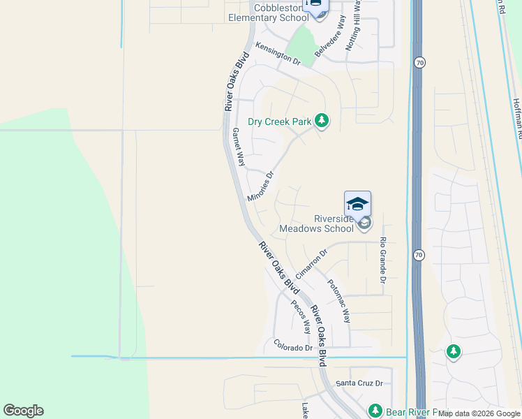 map of restaurants, bars, coffee shops, grocery stores, and more near River Oaks Boulevard in Olivehurst