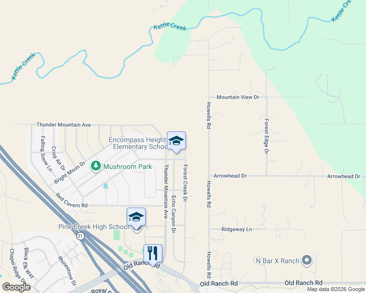 map of restaurants, bars, coffee shops, grocery stores, and more near 3602 Daydreamer Drive in Colorado Springs