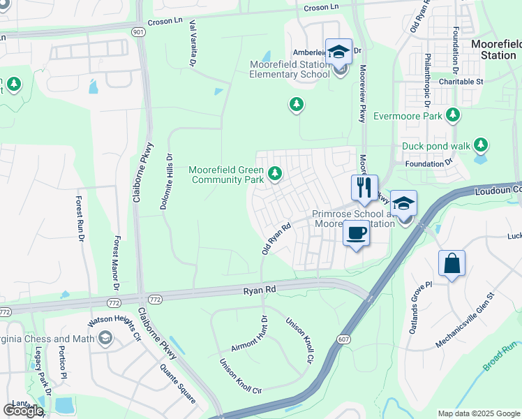 map of restaurants, bars, coffee shops, grocery stores, and more near India Wharf in Ashburn