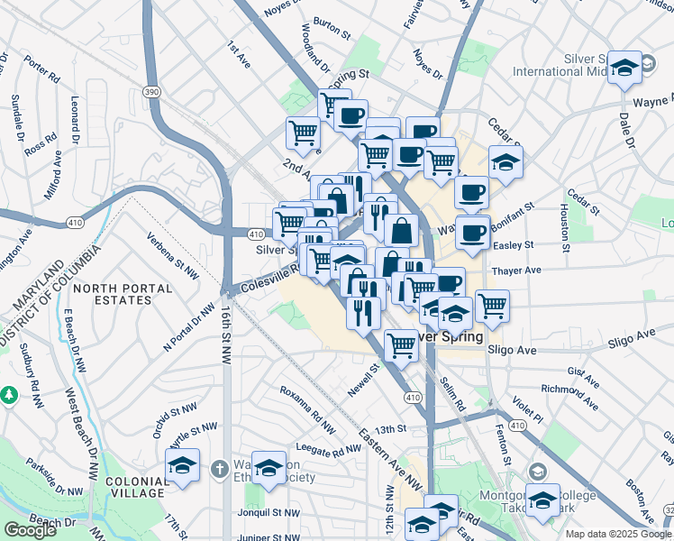 map of restaurants, bars, coffee shops, grocery stores, and more near 101 Independence Avenue Southeast in Washington