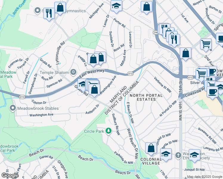 map of restaurants, bars, coffee shops, grocery stores, and more near 101 Independence Avenue Southeast in Washington