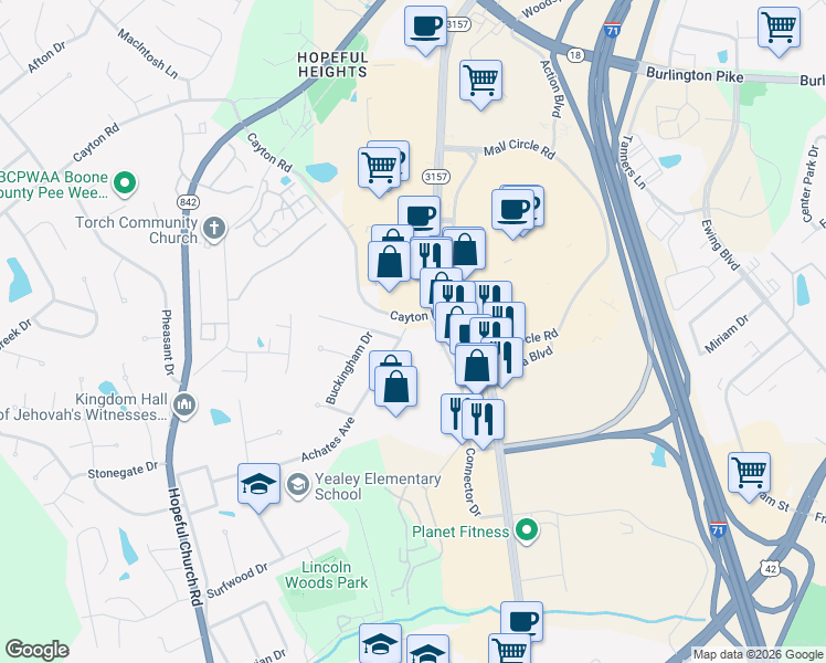 map of restaurants, bars, coffee shops, grocery stores, and more near 7960 Connector Drive in Florence