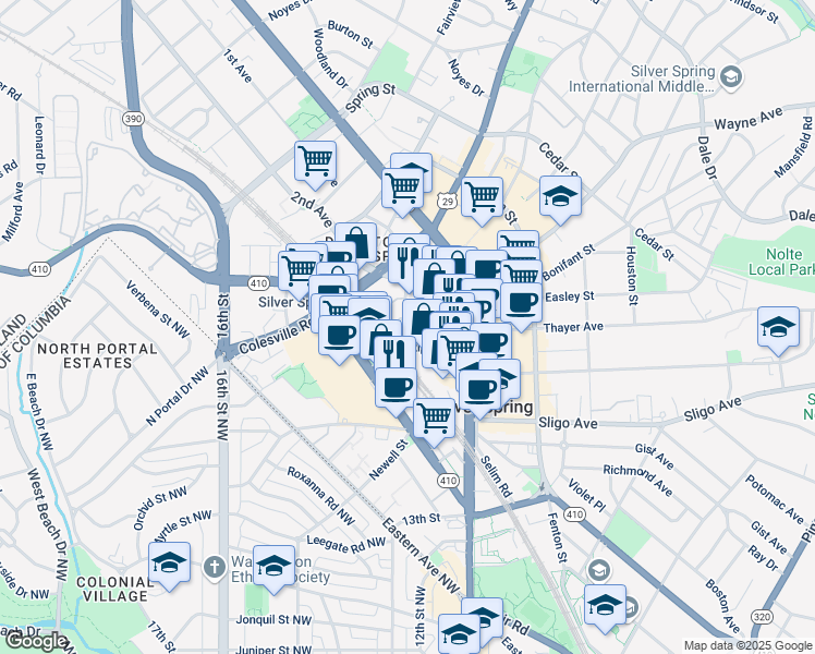 map of restaurants, bars, coffee shops, grocery stores, and more near 101 Independence Avenue Southeast in Washington