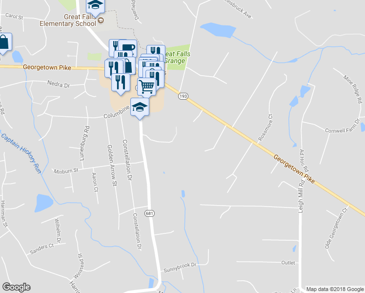 map of restaurants, bars, coffee shops, grocery stores, and more near 9803 Thunderhill Court in Great Falls