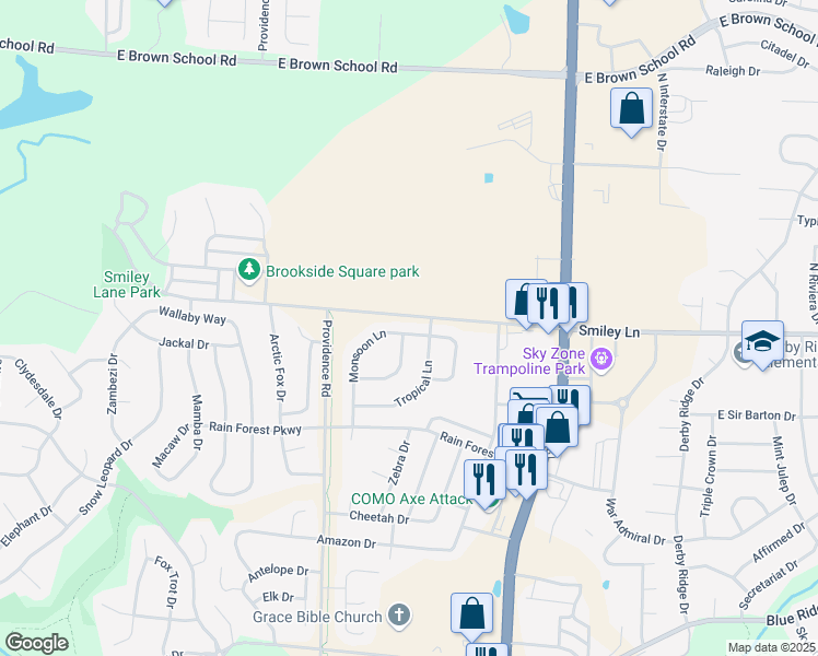 map of restaurants, bars, coffee shops, grocery stores, and more near 4107 Tropical Lane in Columbia