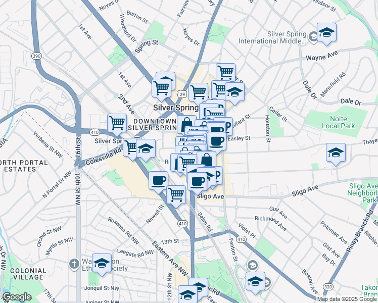 map of restaurants, bars, coffee shops, grocery stores, and more near 101 Independence Avenue Southeast in Washington