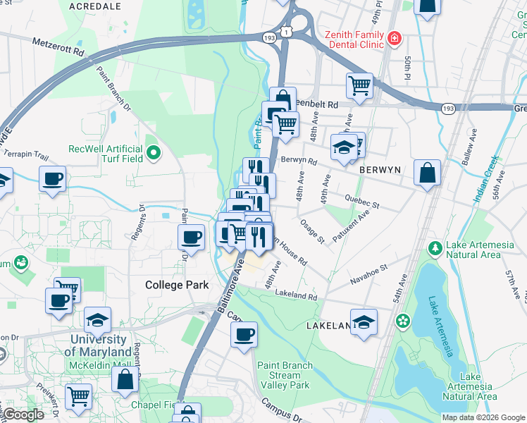 map of restaurants, bars, coffee shops, grocery stores, and more near 101 Independence Avenue Southeast in Washington