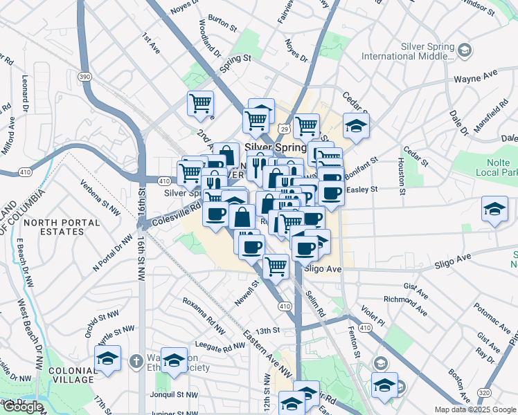 map of restaurants, bars, coffee shops, grocery stores, and more near 101 Independence Avenue Southeast in Washington